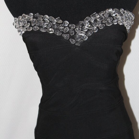 Forever 21 Black Cocktail Prom Party Sweetheart Jeweled Dress Stretch Small EUC - Picture 2 of 16
